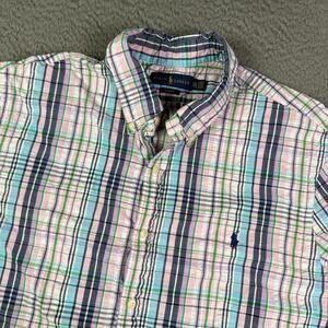 Ralph Lauren Shirt Mens 2XL Multicolor Plaid Slim Fit Seersucker Short Sleeve